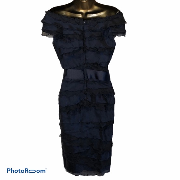 Tadashi Shoji silk navy blue ruffled dress - Picture 3 of 6